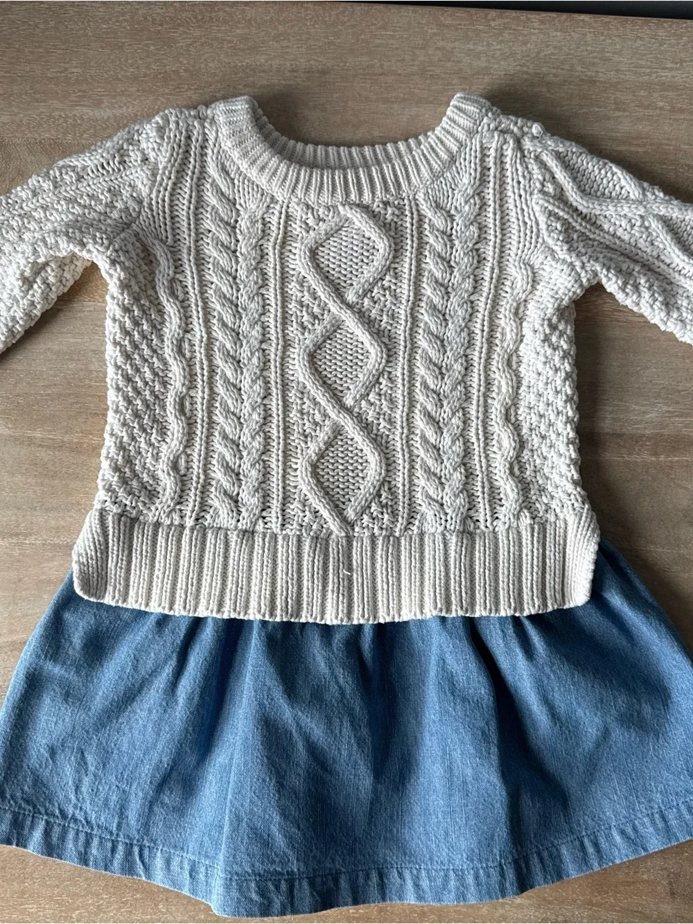 Baby GAP Cream Cable Knit Sweater Top with Blue Skirt